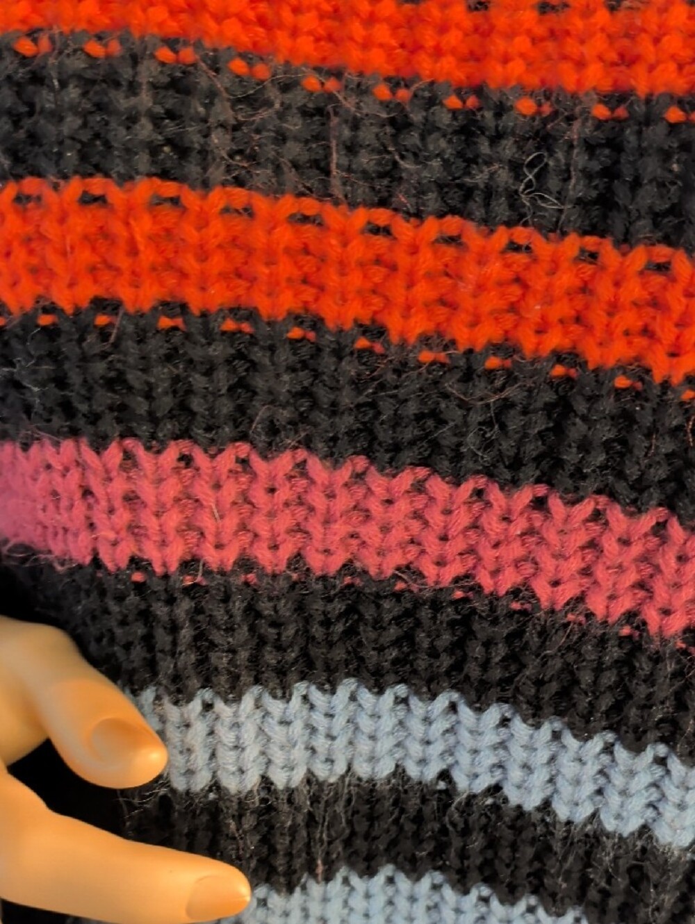 Volcom Black Large Sweater with Yellow, Red, Pink and Gray Stripes - Picture 4 of 6